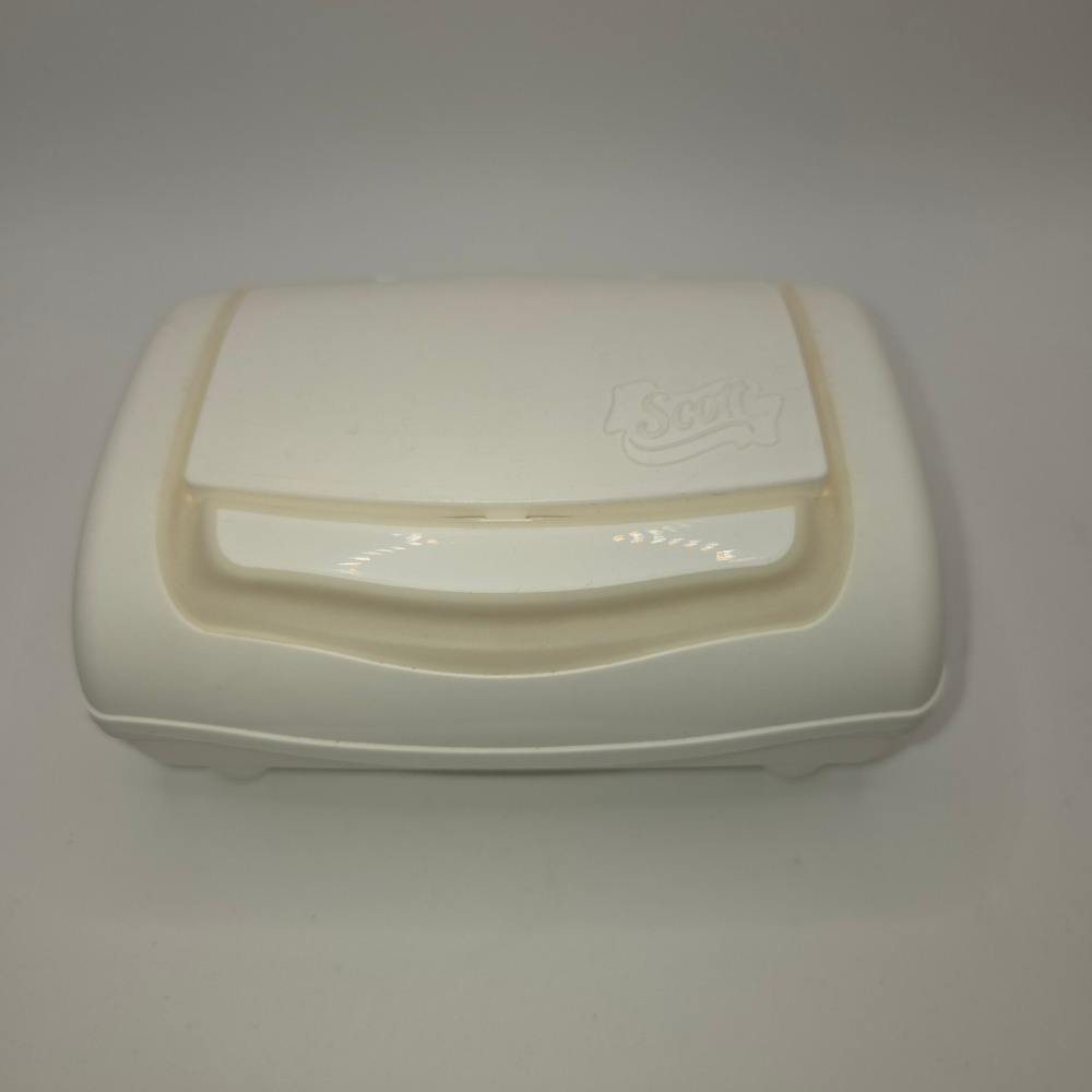 Vtg Scott Flushable Wipe Case White Plastic Flip Top Refillable Container Empty